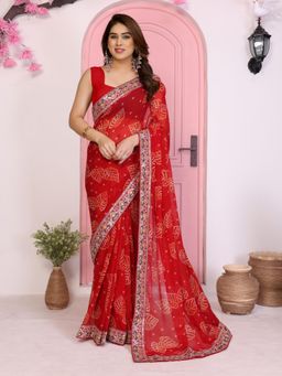 VAIRAGEE - Pan Patta Red Saree with Unstiched Blouse