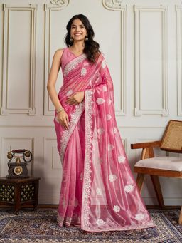 VAIRAGEE - Sisara Pink Saree with Unstiched Blouse