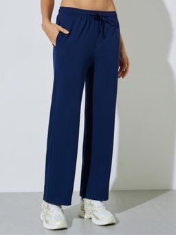 Styli - Women Navy Blue Solid Mid-Rise Straight Leg Regular Pant