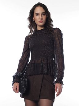 ONLY - Women Animal Print Fit and Flare Brown Top