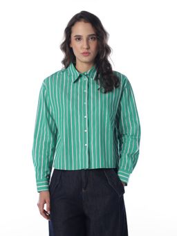 ONLY - Women Striped Regular Fit Green Shirt