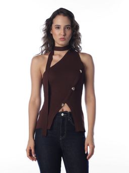 ONLY - Women Solid Slim Fit Brown Top