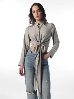 ONLY - Women Solid Regular Fit Grey Crop Top