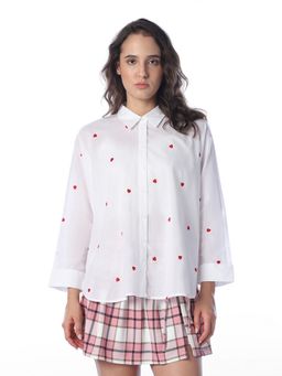 ONLY - Women Embroidery Relaxed Fit White Shirt