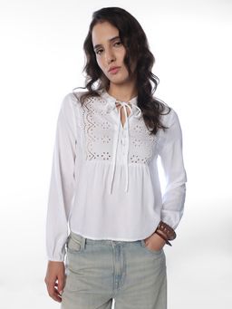 ONLY - Women Self Design Regular Fit White Top