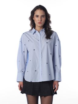 ONLY - Women Embroidery Regular Fit Blue Shirt