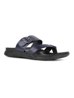 PRIVO - Mens Blue Solid Casual Round Toe Flat Slip On Sandals