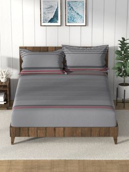 Nautica - 100% Premium Cotton Grey King Bedsheet With 2 Pillow Covers (Set of 3)