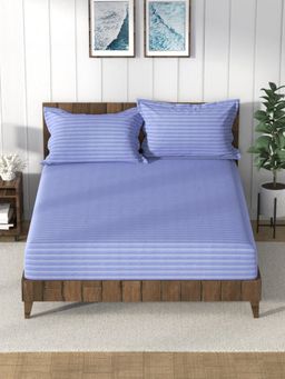 Nautica - 100% Premium Cotton Blue King Bedsheet With 2 Pillow Covers (Set of 3)