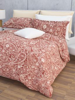 Home Affairs - Cotton Double Queen Bedsheet with 2 Pillow Covers Red (Set of 3)