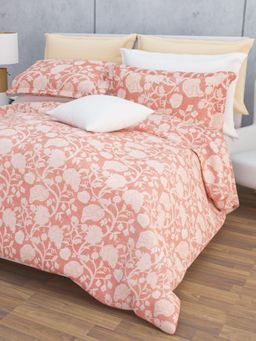 Home Affairs - Cotton Double Queen Bedsheet with 2 Pillow Covers Peach (Set of 3)