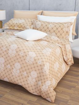 Home Affairs - Cotton Double Queen Bedsheet with 2 Pillow Covers Cream (Set of 3)