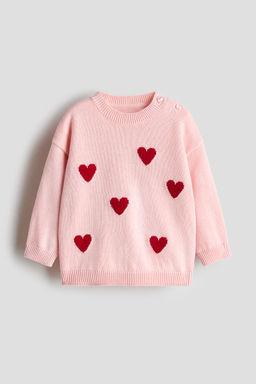 H&M - Girls Pink Jacquard-Knit Jumper