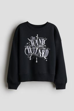 H&M - Girls Black Print-Motif Sweatshirt