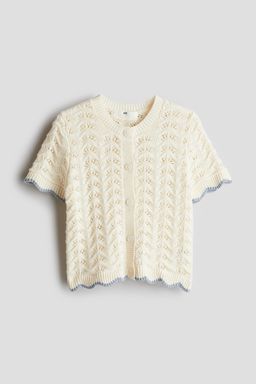 H&M - Girls White Pattern-Knit Cotton Top