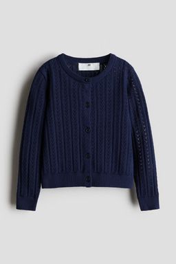 H&M - Girls Blue Pointelle-Knit Cotton Cardigan