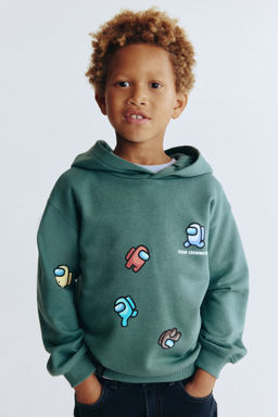 H&M - Boys Green Print-Motif Hoodie
