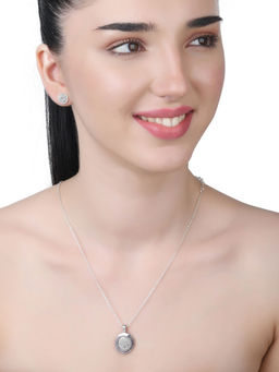 Lilly & Sparkle - Silver Toned Circular Crystal Studded Necklace & Crystal Studded Earring (Set of 2)