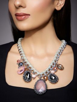 Rhea - Rose Crystal Charms Bib Necklace