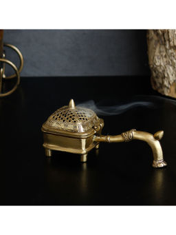 eCraftIndia - Brass Antique Finish Dhoop Incense Burner For Pooja Room And Temple