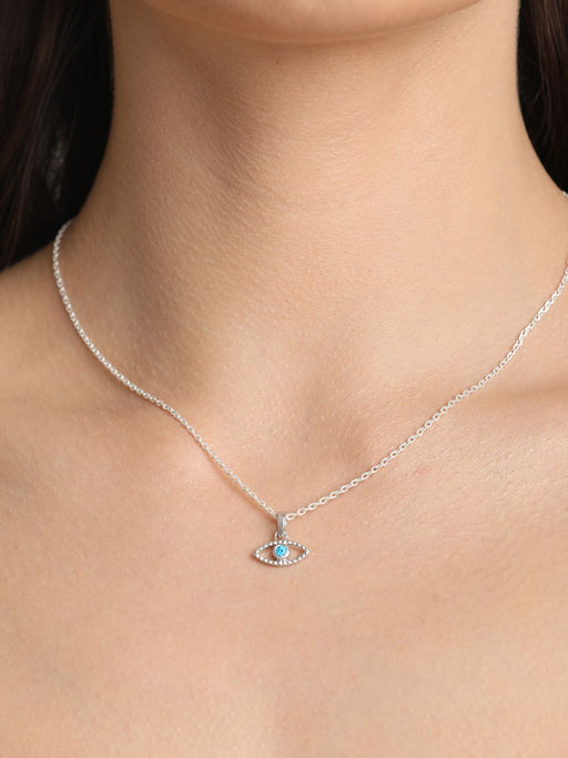 CLARA 925 Silver Rhodium Plated Evil Eye Bella Pendant Chain Necklace Gift For Women & Girls