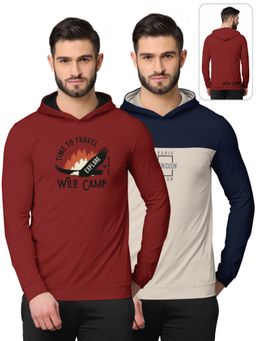 BULLMER - Printed Full Sleeve Hooded Sweatshirts For Men Multi-color (Pack of 2)