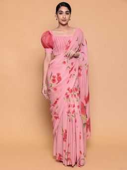 Zari Jaipur - Light Pink Color Georgette Fabric Saree with Unstitched Blouse
