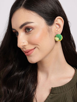 Sohi - Yellow Green Beaded Handcrafted Circular Designer Studs Earrings