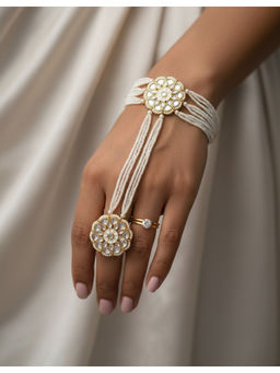 Zoey - Kundan Floral Ethnic Hathphool - White