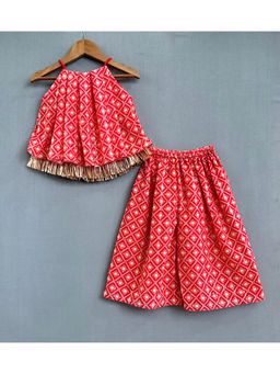 LABEL NEETI - Ethnic Print Co-Ord Set with Zari Fringes (Set of 2)