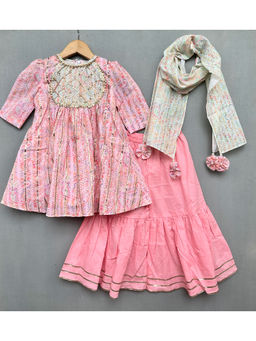 LABEL NEETI - Pink Lehenga Set with Gold Zari Lace (Set of 3)