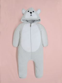 CHERRY CRUMBLE BY NITT HYMAN - Grey Solid Hooded Applique Winter Unisex Bodysuit