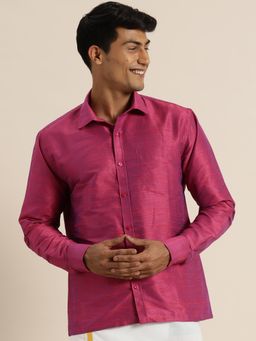 Vastramay - Mens Purple Raw Silk Ethnic Shirt