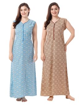 PIU - Womens Cotton Sleeveless Plus Size Nighty (Pack of 2)