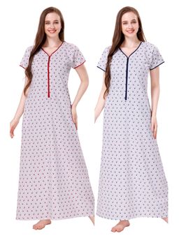 PIU - Womens Cotton Gown Red Blue (Pack of 2)