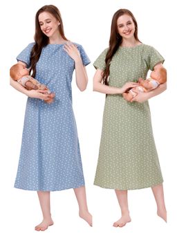 PIU - Womens Premium Cotton Feeding Nighty (Pack of 2)