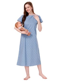 PIU - Womens Premium Cotton Feeding Nighty Blue