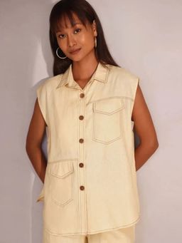 B Label - Women Beige Hemp Solid Shackets