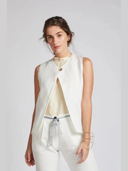 B Label - Women White Hemp Solid Blazer