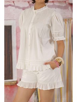 The Clothing Factory - Women White Cloud Line Ruffle Shorts