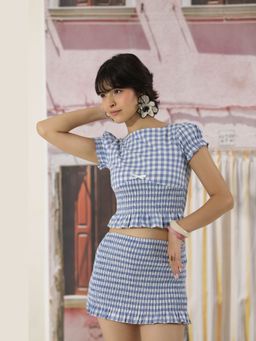 The Clothing Factory - Women Blue Gingham Smocked Summer Top