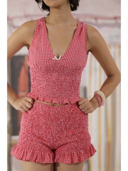 The Clothing Factory - Women Red Gingham Smocked Summer Top