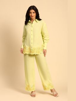 DOHR INDIA - Green Embroidered Cotton Linen Co-Ord