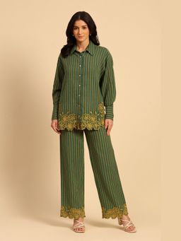 DOHR INDIA - Green Cotton Embroidered Co-Ord Set