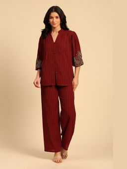 DOHR INDIA - Red Cotton Embroidered Co-Ord