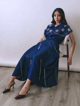 BABITA M - Women'S Denim Embroidered Indigo Shirt with Skirt