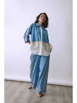 BABITA M - Women'S Denim Colorblock Blue Shirt with Pant