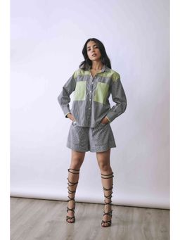 BABITA M - Women'S Cotton Stripes Charcoal Shirt with Shorts