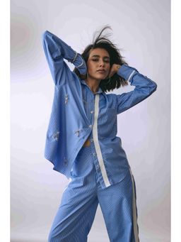 BABITA M - Women'S Cotton Stripes Blue Shirt with Pant