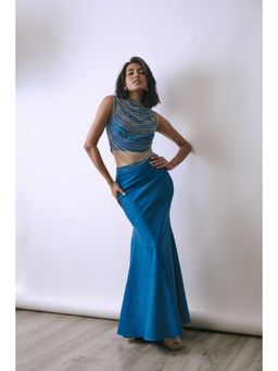BABITA M - Women'S Denim Embellished/Sequined Blue Top, Skirt